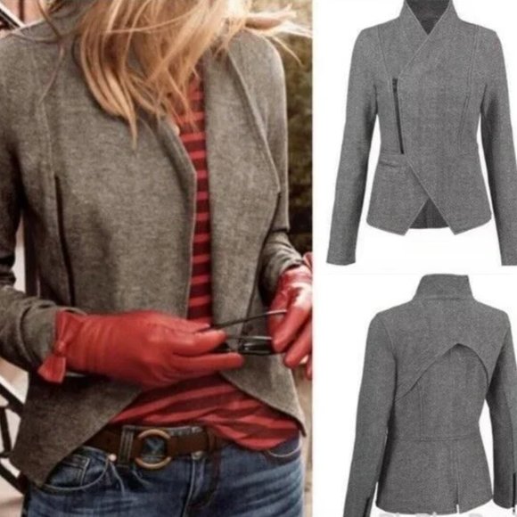 CAbi heatered grey Rebal Moto Asymmetrical Zip Up Flint Jacket size Large - Picture 1 of 4